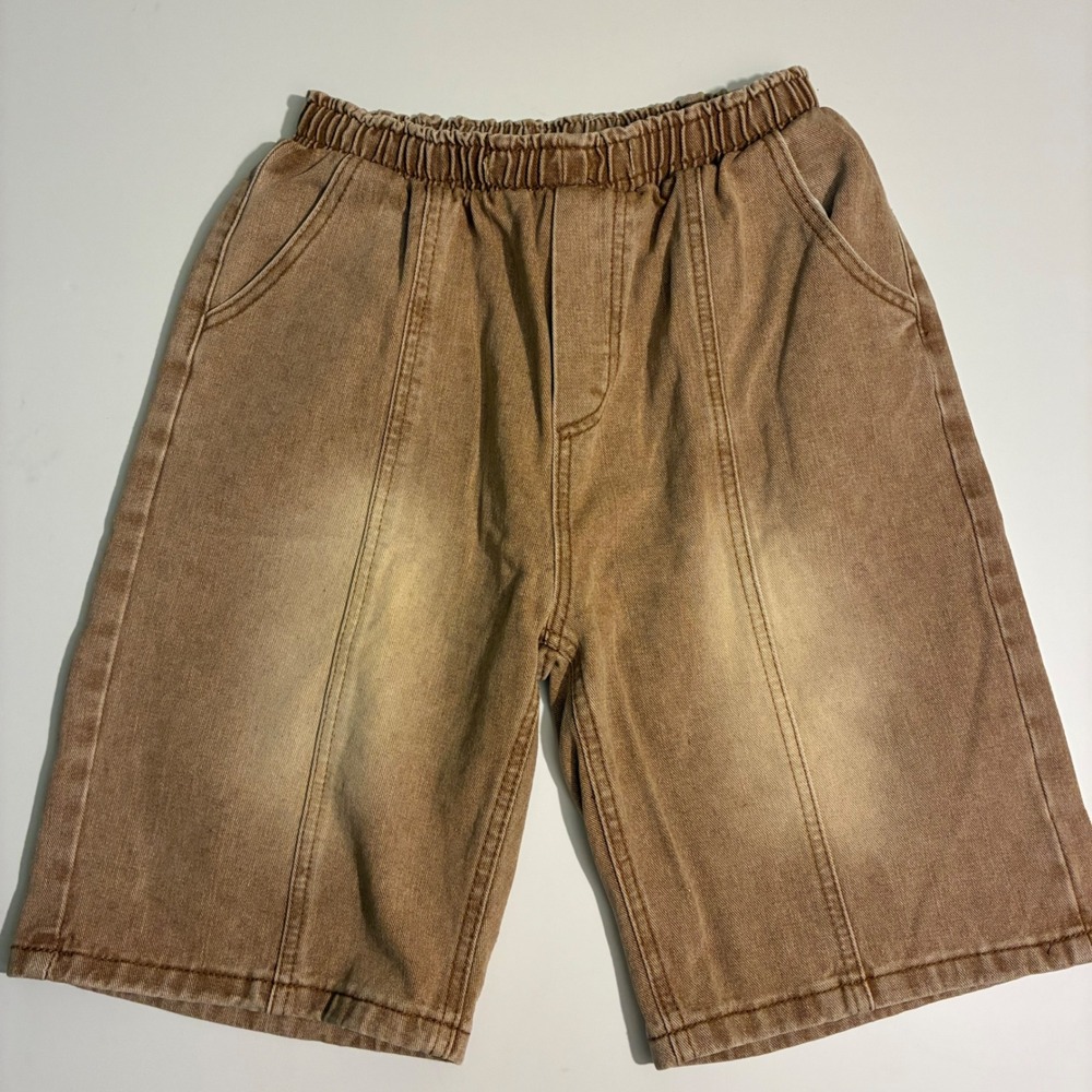 Jeans Wear Medium Brown Sand Washed Denim Shorts Elastic Waist Streetwear Size M